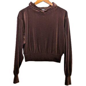 NWT Express | Velvet Chocolate Brown Cropped Pullover Hoodie | Size Small